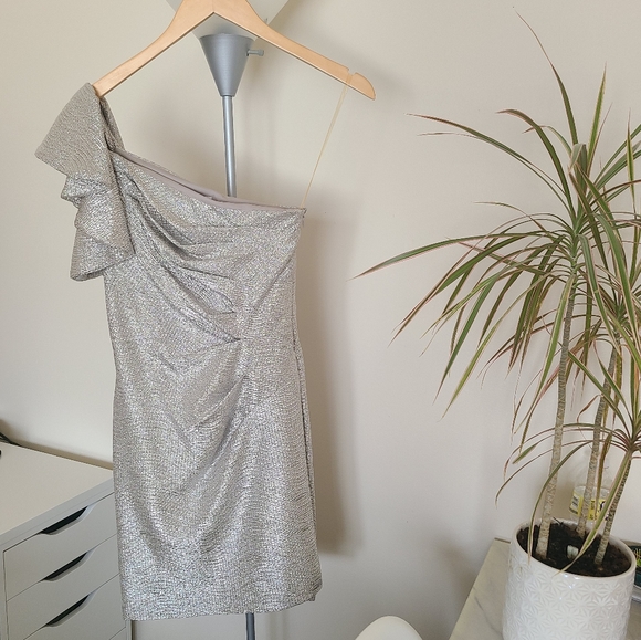 Hailey Logan One Shoulder Silver Dress - Picture 2 of 16